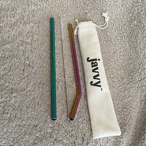 Javy Stainless Steel Straw Set Premium Iridescent Silicone Tip Cleaning Brush